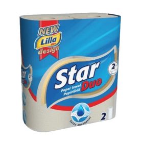   Háztartási kéztörlő, kistekercs, 2 réteg, 100% cellulóz, 2db/csomag, Star Duo