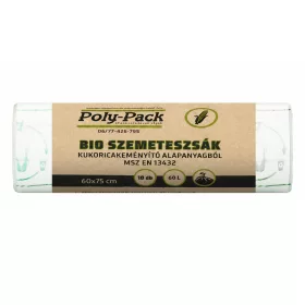   Kukoricakeményítő alapú (EN13432) PLA zsák 600x750x0,025mm, 60L, 10 darab/tekercs