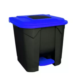  Planet Szelektív hulladékgyűjtő konténer, műanyag, pedálos, fekete/kék, 30L