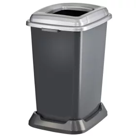   Planet Szelektív hulladékgyűjtő konténer, műanyag, nyitott fedeles, fém színű, 50L