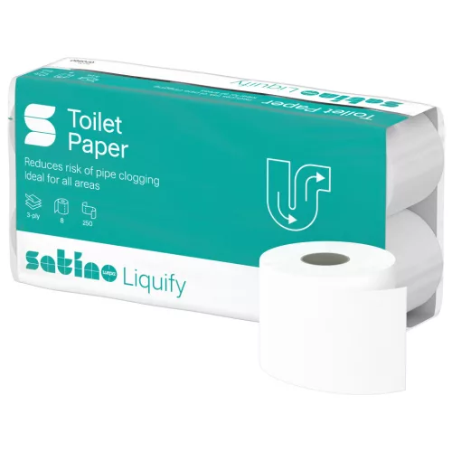 Wepa Liquify toalettpapír 3 rétegű, fehér, 250lap, 8 tekercs/csomag, 8 csomag/zsák